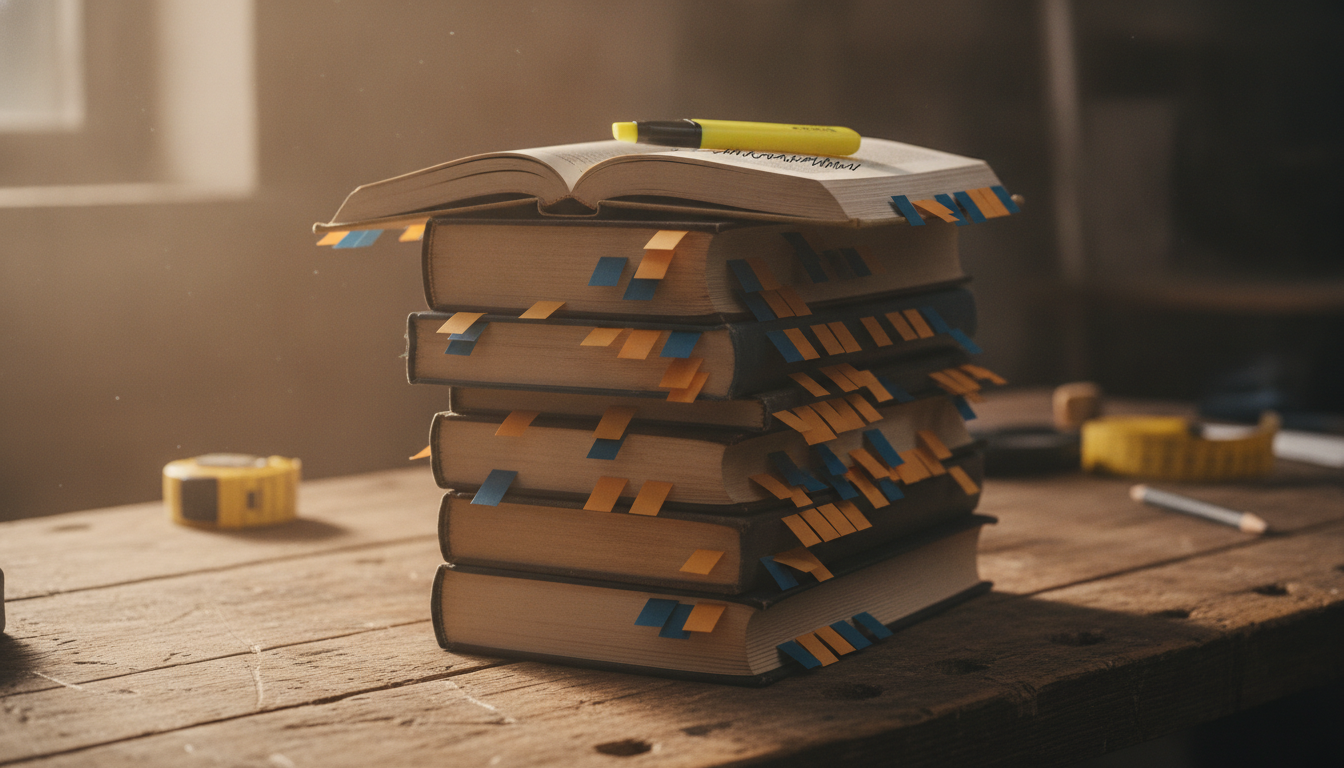Stack of Florida contractor exam reference books with color-coded permanent tabs on every section